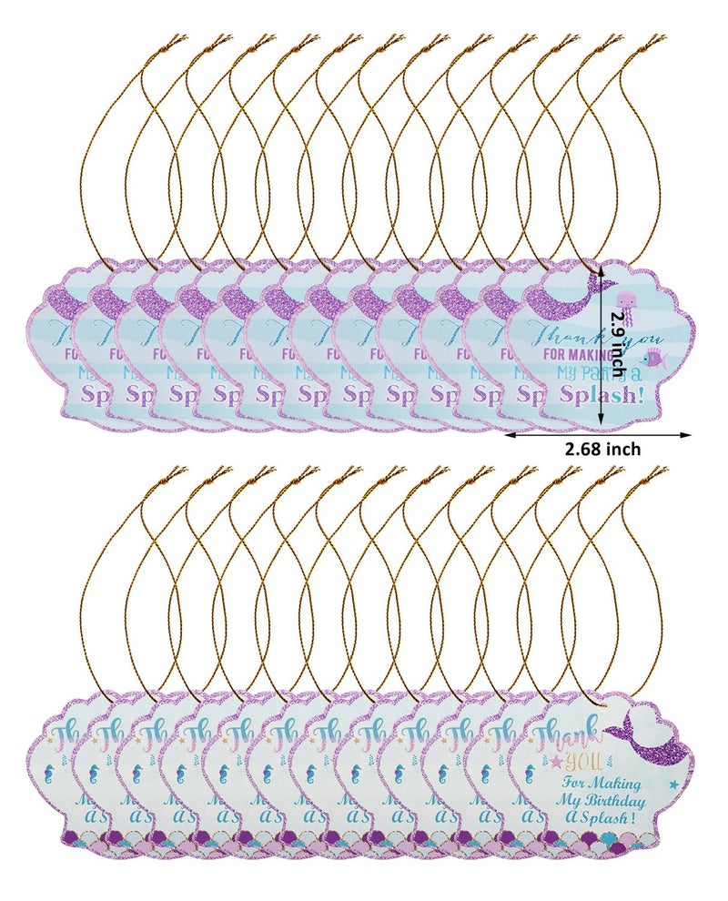 Penta Angel 24Pcs Mermaid Thank You Tags with String Paper Gift Goody Bags Hanging Labels for Birthday Wedding Under The Sea Themed Party Favors - Image 2